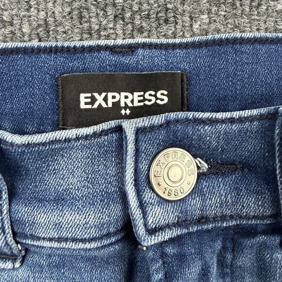 Express Jeans Womens 4R Blue Skinny High Rise Denim Perfect Distressed Raw Hem - Picture 8 of 14